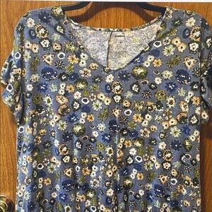 Sonoma Blue Floral Short Sleeve V-Neck Tank